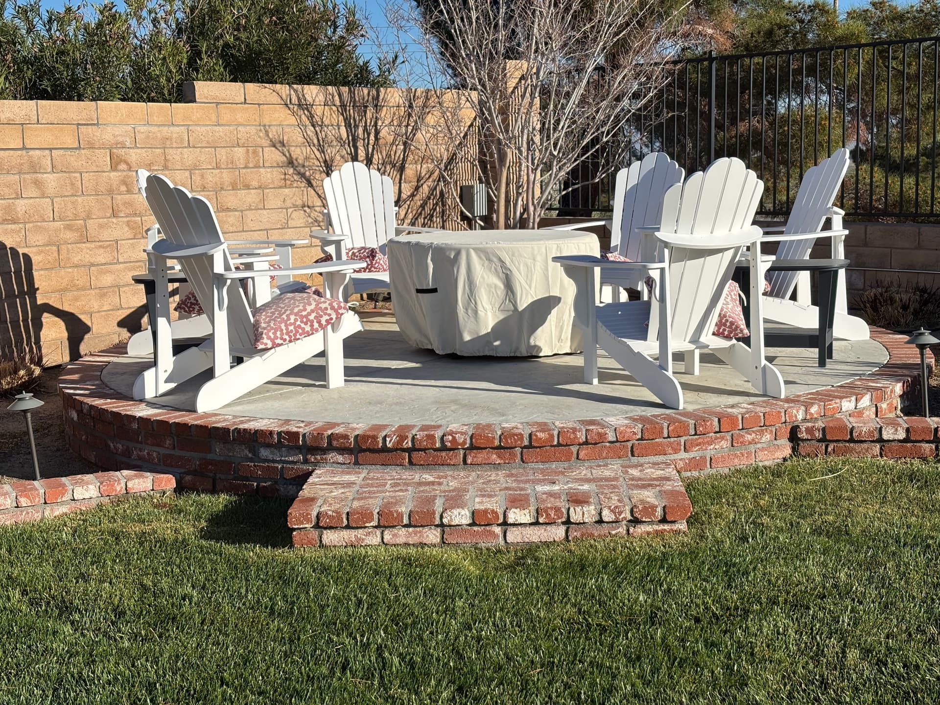 Brick Patio Platform and Planters Built for Backyard Gatherings